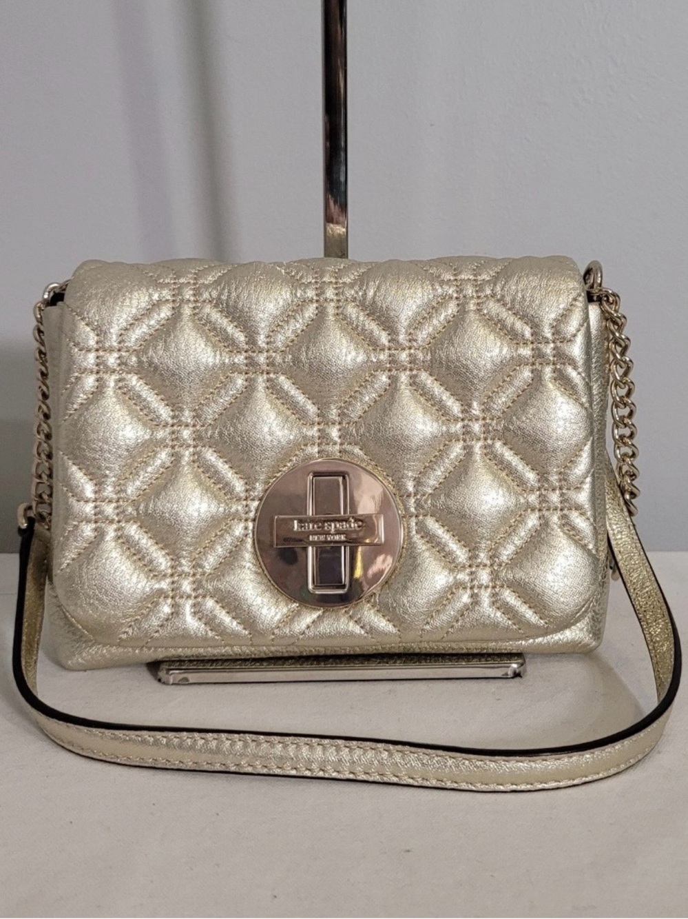 Kate Spade Astor Court Metallic Gold Leather Quilted Crossbody Bag